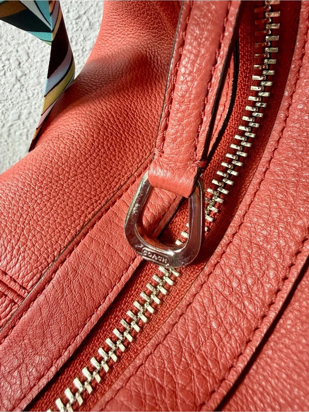 Coach Avery Pebble Leather Hobo Purse Handbag Sienna/Orange Coral
